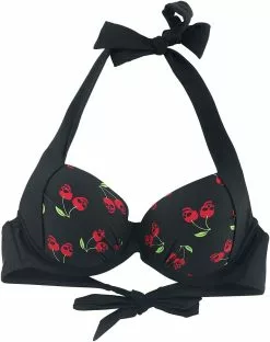 "Black Bikini Top With Rockabilly Print" Bikini Top Zwart Van Rock Rebel By EMP