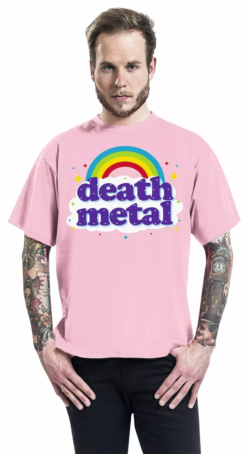 "Death Metal Rainbow" T-shirt Roze Van Goodie Two Sleeves - Afbeelding 3