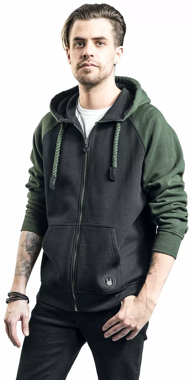 "Black/Green Hoodie With Raglan Sleeves" Trui Met Capuchon Zwart-donkergroen Van RED By EMP - Afbeelding 5