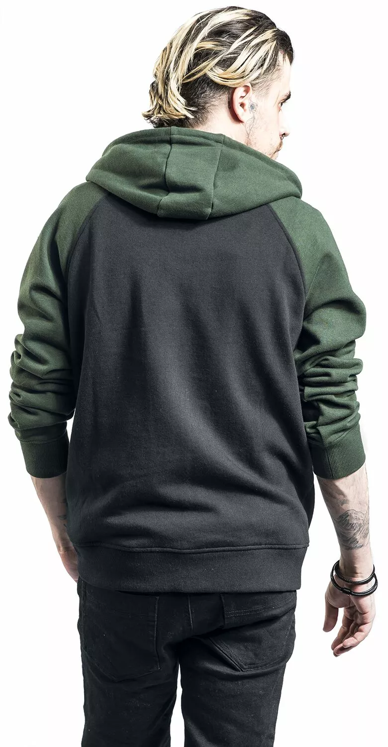 "Black/Green Hoodie With Raglan Sleeves" Trui Met Capuchon Zwart-donkergroen Van RED By EMP - Afbeelding 6