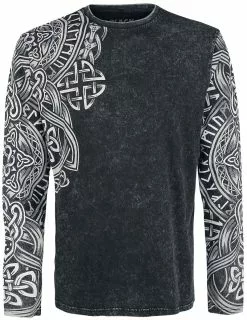 "Black Long-Sleeve Shirt With Wash And Print" Shirt Met Lange Mouwen Zwart Van Black Premium By EMP