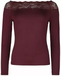 "Red Long-Sleeve Top With Lace" Shirt Met Lange Mouwen Bordeaux Van Black Premium By EMP