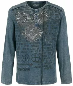 "Blue Long-Sleeve Shirt With Wash And Print" Shirt Met Lange Mouwen Blauw Van Rock Rebel By EMP