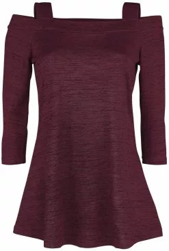 "Red Long-sleeved Shirt With Flared Hemline" Shirt Met Lange Mouwen Bordeaux-zwart Van RED By EMP