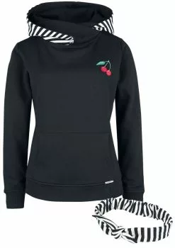 "Stripes Shawl Hoodie With Hairband" Trui Met Capuchon Zwart-wit Van Pussy Deluxe