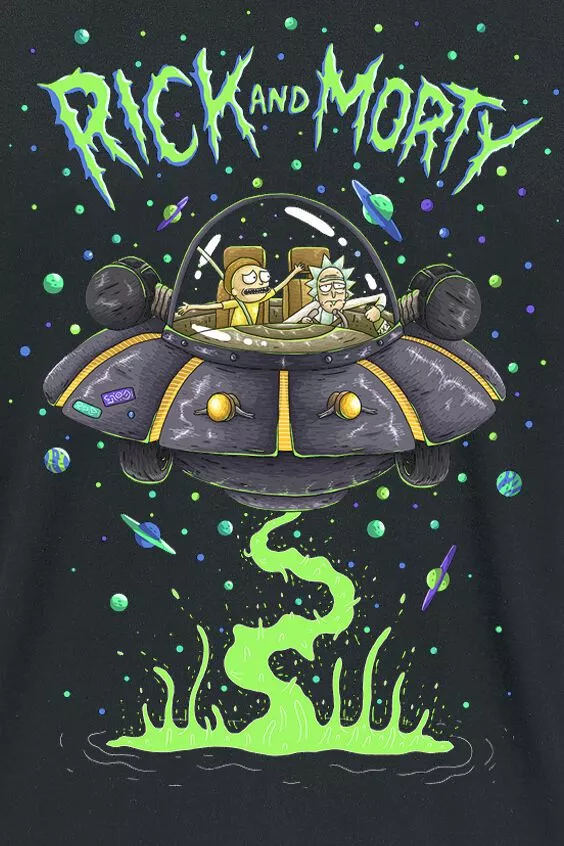 "Spaceship" T-shirt Zwart Van Rick And Morty - Afbeelding 2