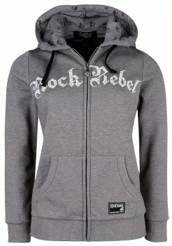 "Grey Hoodie With Prints And Rhinestones" Vest Met Capuchon Grijs Van Rock Rebel By EMP
