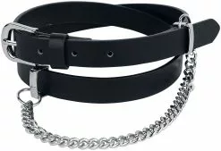 "Narrow Black Belt With Decorative Chain" Riem Zwart Van Rock Rebel By EMP