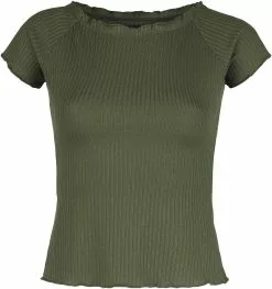 "Green Ribbed T-shirt With Wide Neckline" T-shirt Olijf Van Black Premium By EMP