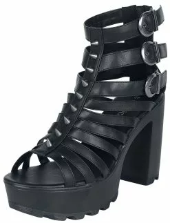 "Black High Heels With Straps And Studs" Hoge Hakken Zwart Van Gothicana By EMP
