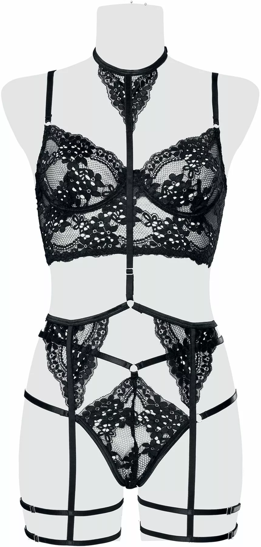 "3-Part Lace Straps Cami Set" Ondergoed Zwart Van Grey Velvet