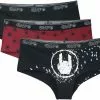 EMP Basic Collection "Black/Red Panty Set With Various Motifs" Pantyset Zwart-rood Van Large