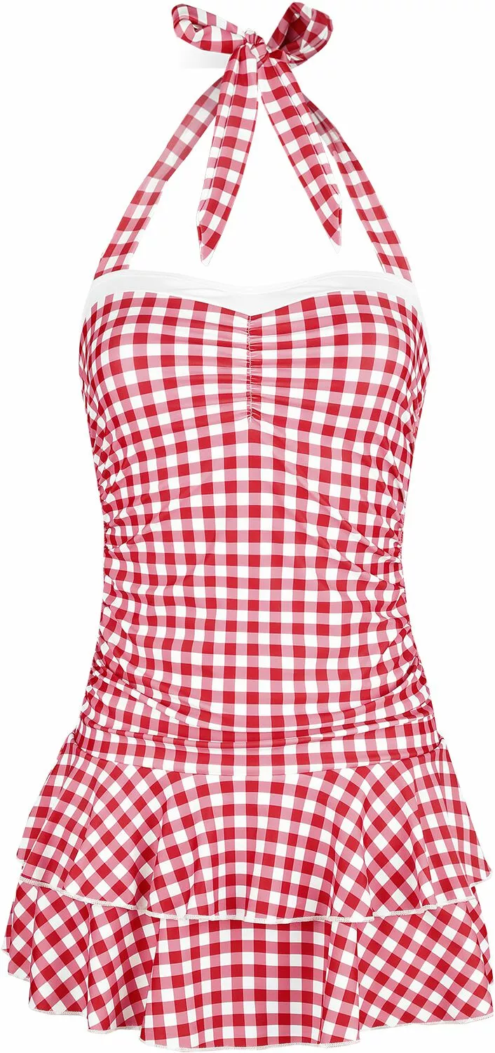 "Plaid Swimsuit" Zwemjurk Rood-wit Van Pussy Deluxe