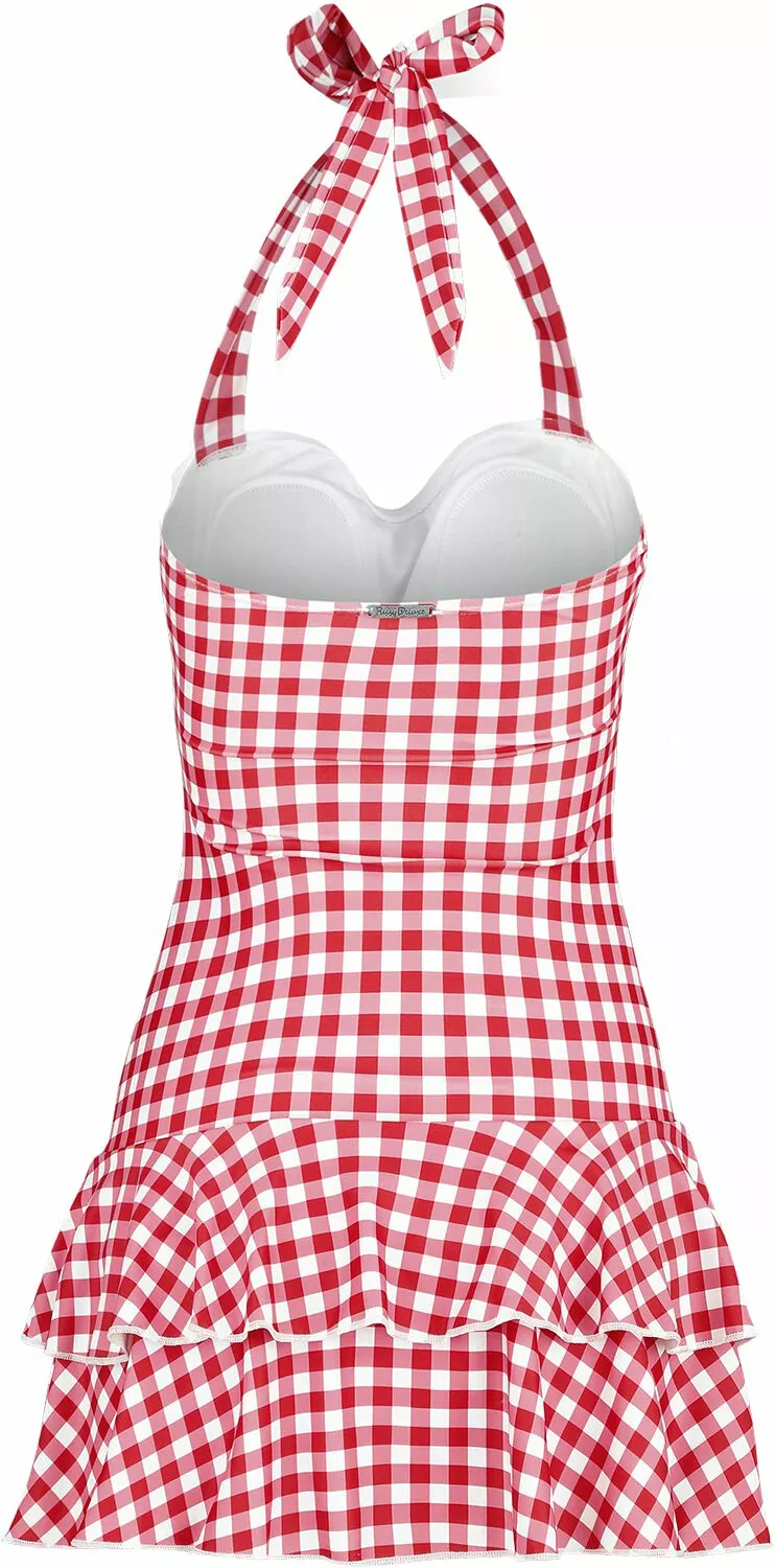 "Plaid Swimsuit" Zwemjurk Rood-wit Van Pussy Deluxe - Afbeelding 2