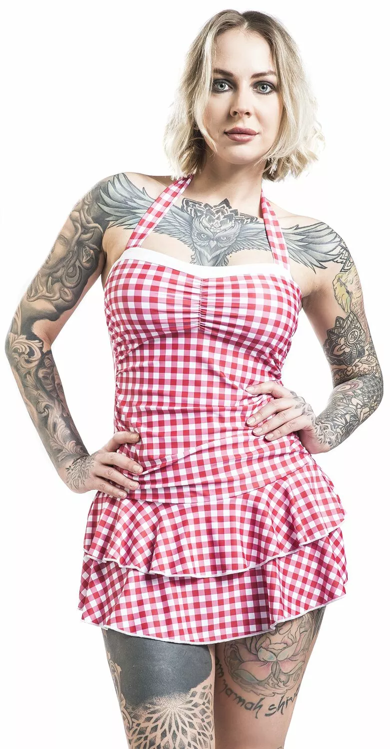 "Plaid Swimsuit" Zwemjurk Rood-wit Van Pussy Deluxe - Afbeelding 4