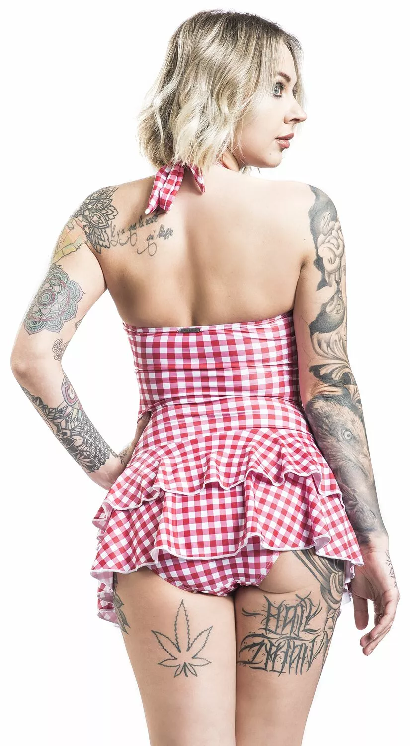 "Plaid Swimsuit" Zwemjurk Rood-wit Van Pussy Deluxe - Afbeelding 5