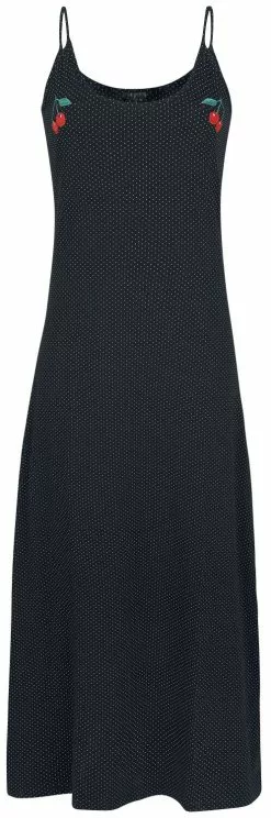 "Dotties Cherry Long Dress" Lange Jurk Zwart Van Pussy Deluxe