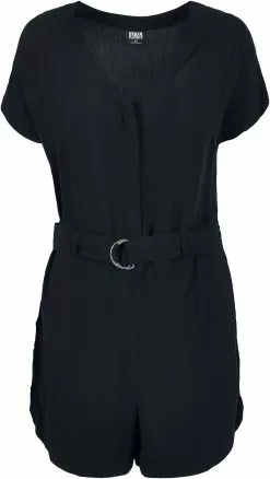 "Ladies' Short Black Viscose Belt Jumpsuit" Jumpsuit Zwart Van Urban Classics