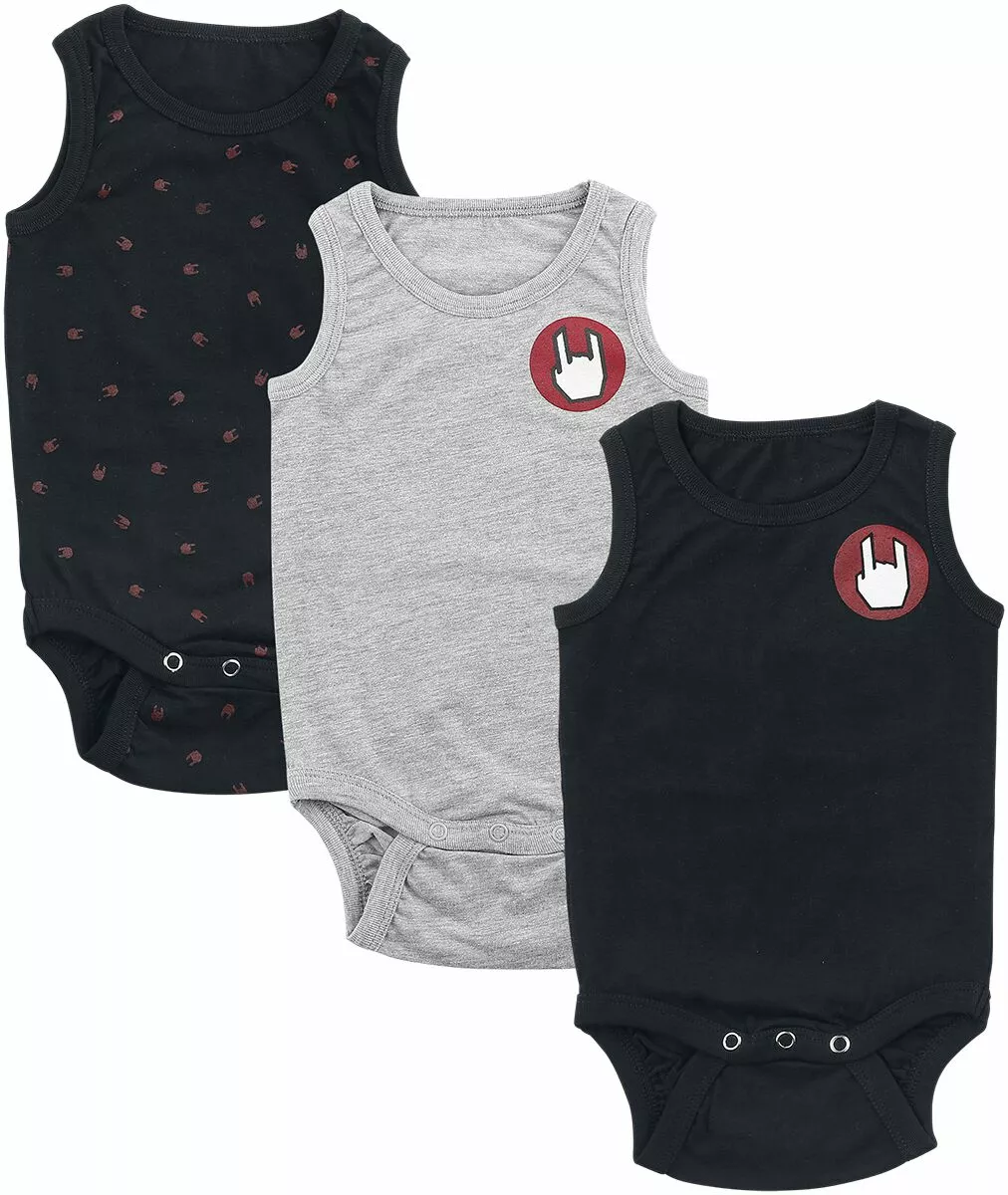 EMP Basic Collection "Baby Set Van Drie Grijze/zwarte Rompertjes" Body Grijs-zwart Van Large