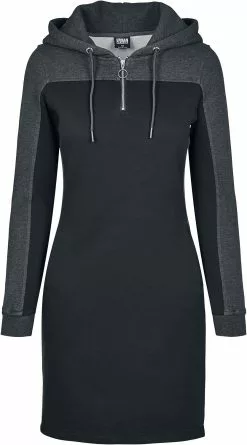 "Ladies 2-Tone Hooded Dress" Korte Jurk Zwart-antraciet Van Urban Classics