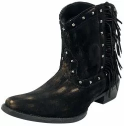 "Dark-Brown Cowboy Boots With Fringe And Studs" Laars Donkerbruin Van Rock Rebel By EMP