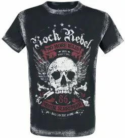 "Black T-shirt With Front Print And Wash" T-shirt Zwart Van Rock Rebel By EMP