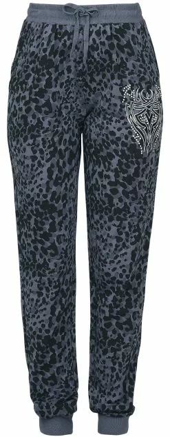 "Grey/Black Fabric Trousers With Animal Print And Rhinestones" Stoffen Broeken Grijs-zwart Van Rock Rebel By EMP