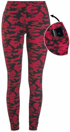"Red Camo Leggings With Side Pockets" Leggings Rood Van Rock Rebel By EMP