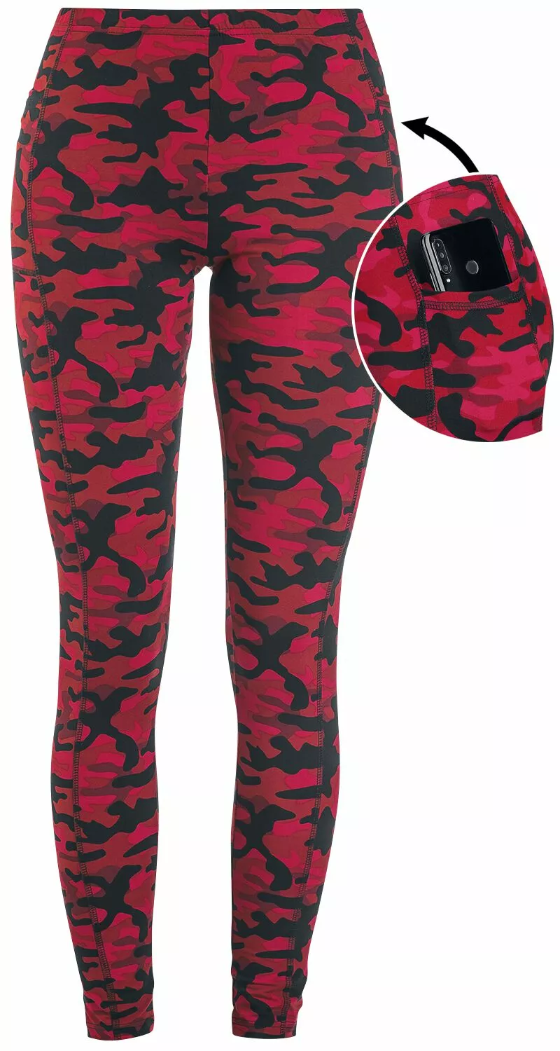 "Red Camo Leggings With Side Pockets" Leggings Rood Van Rock Rebel By EMP