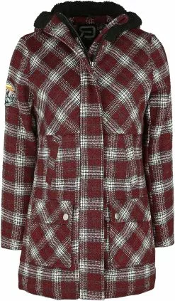 "Checked Coat" Lange Jassen Zwart/rood/bruin Van RED By EMP