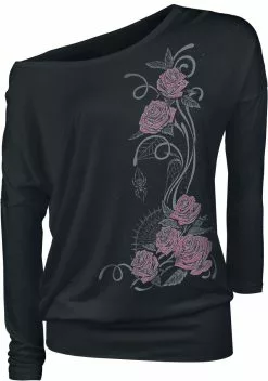"Black Longsleeve With Crew Neckline And Print" Shirt Met Lange Mouwen Zwart Van Gothicana By EMP