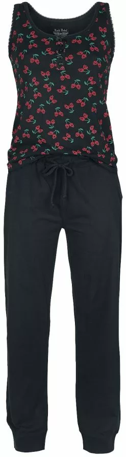 "Long Pyjamas With Cherry Skull Print" Pyjama Zwart Van Rock Rebel By EMP