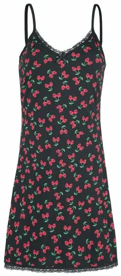 "Nightshirt With Cherry Skull All-Over Print" Nachtshirt Zwart Van Rock Rebel By EMP
