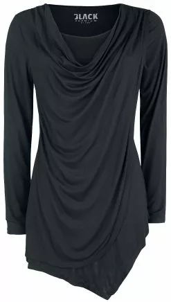 "Black Long-Sleeve Shirt With Waterfall Neckline" Shirt Met Lange Mouwen Zwart Van Black Premium By EMP