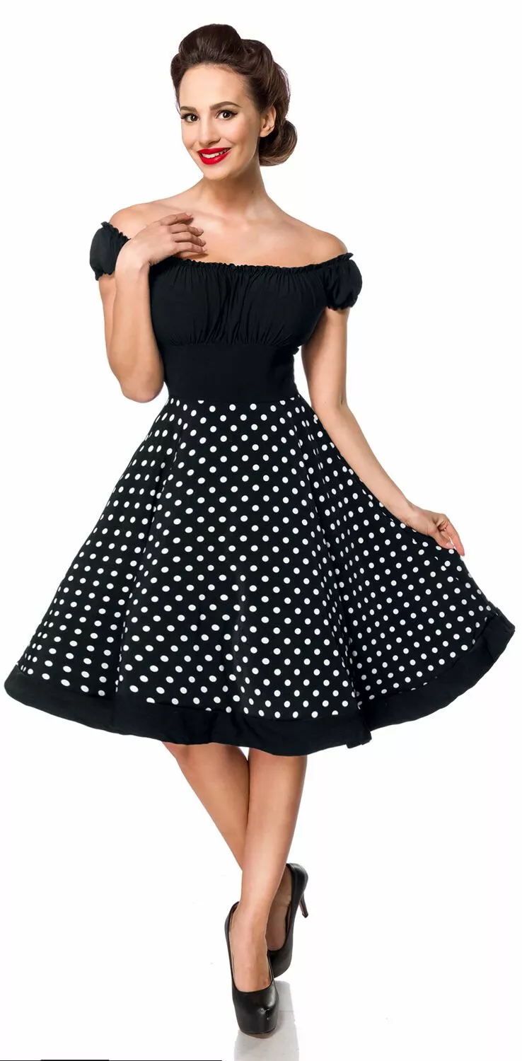 "Off-The-Shoulder Swing Dress" Medium-lengte Jurk Zwart-wit Van Belsira - Afbeelding 4