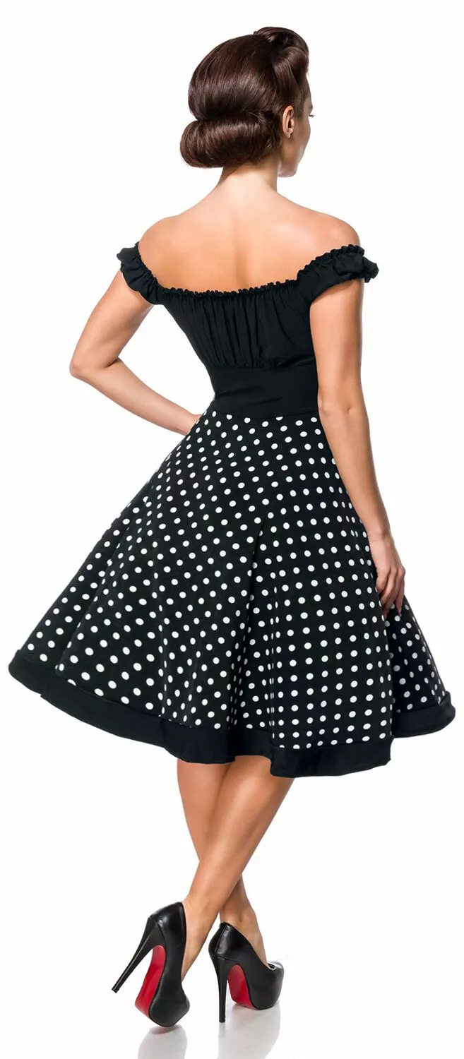 "Off-The-Shoulder Swing Dress" Medium-lengte Jurk Zwart-wit Van Belsira - Afbeelding 5