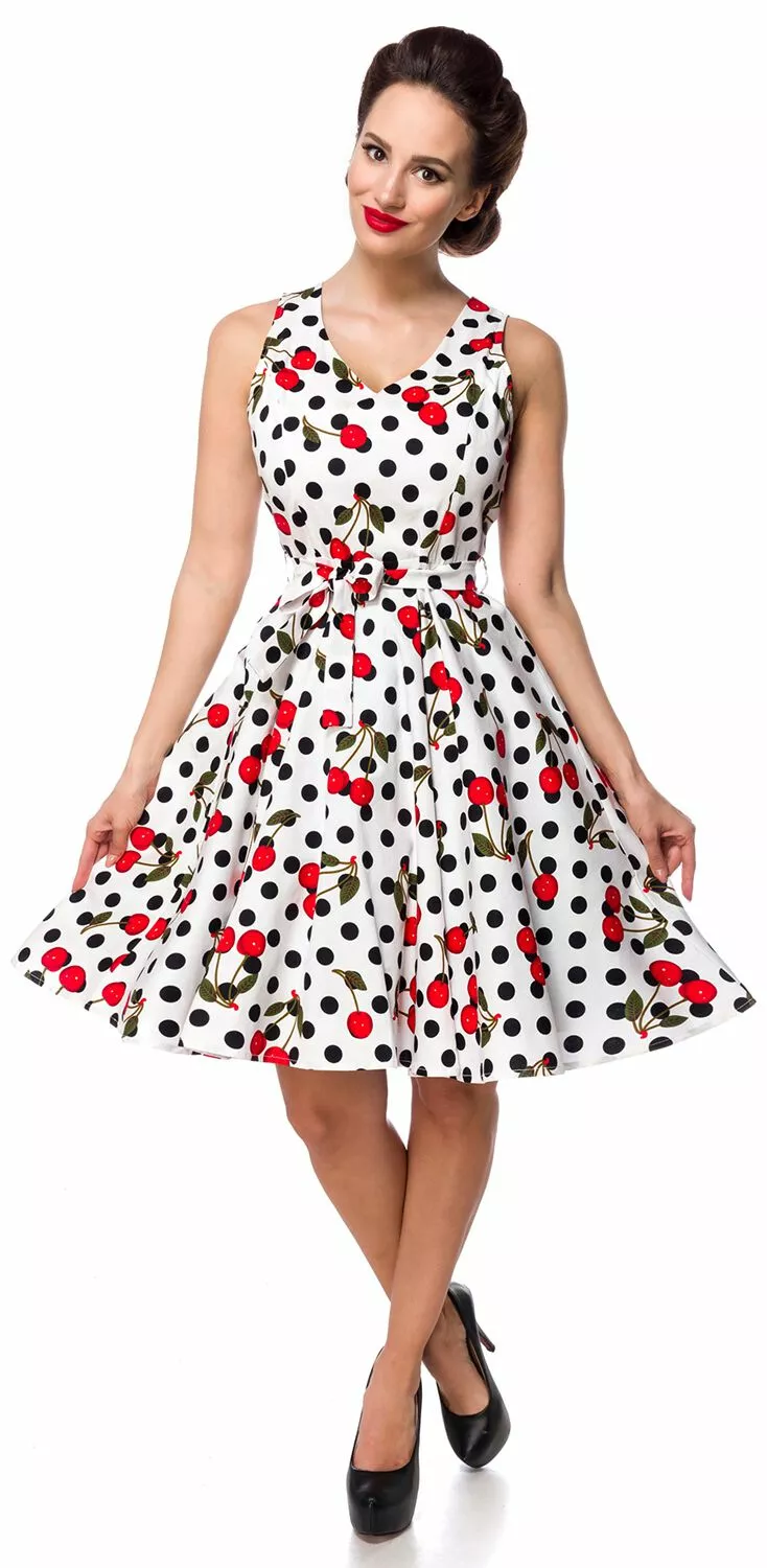 "Swing Cherry Dress" Medium-lengte Jurk Zwart-wit Van Belsira - Afbeelding 4