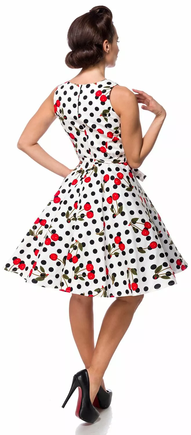 "Swing Cherry Dress" Medium-lengte Jurk Zwart-wit Van Belsira - Afbeelding 5