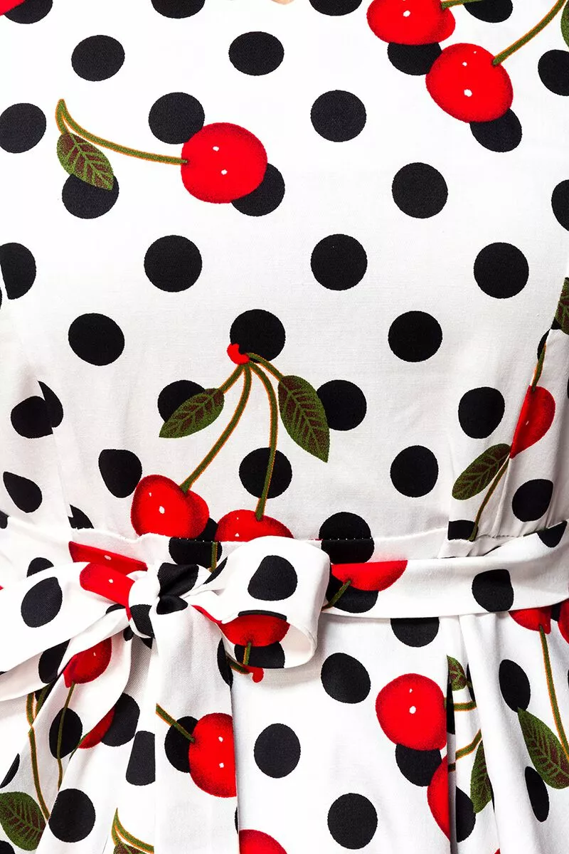 "Swing Cherry Dress" Medium-lengte Jurk Zwart-wit Van Belsira - Afbeelding 6