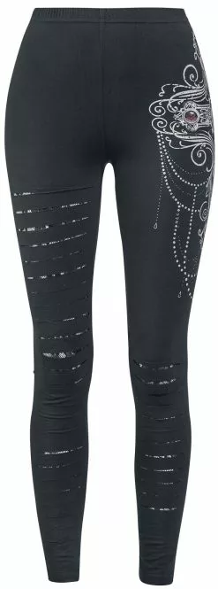 "Gothicana X Anne Stokes - Black Leggings With Underlaid Cut-Outs And Print" Leggings Zwart Van Gothicana By EMP