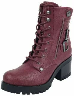 "Enkellaarsjes Met Riempjes En Gespen" Laars Donkerrood Van Black Premium By EMP