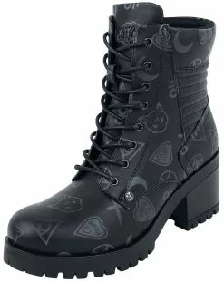 "Black Boots With All-Over Occult Symbols Print" Laars Zwart Van Gothicana By EMP