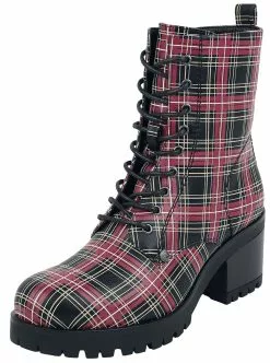 "Black Lace-Up Boots With Checked Pattern And Heel" Laars Zwart Van Black Premium By EMP