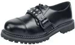 "Black Lace-Up Shoes With Studded Buckles" Schoenen Met Veters Zwart Van Gothicana By EMP