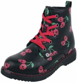 "Kids' Boots With Skull Cherry Print" Kinderlaarzen Zwart Van Rock Rebel By EMP