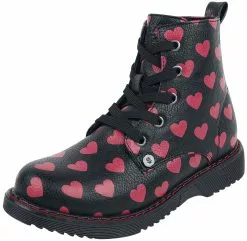 "Black Lace-Up Boots With Hearts" Kinderlaarzen Zwart Van Rock Rebel By EMP