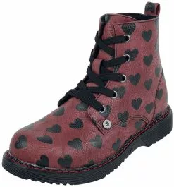 "Kid's Boots Met Hartjes Print" Kinderlaarzen Donkerrood Van Rock Rebel By EMP