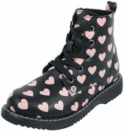 "Kid's Boots Met Hartjes Print" Kinderlaarzen Zwart Van Rock Rebel By EMP