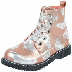 "Roze Metallic-look Veter Boots Met Vlinders" Kinderlaarzen Roos Van Full Volume By EMP
