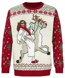 Brandfun Ugly Christmas Sweater "Jesus Riding Reindeer" Christmas Jumper Meerkleurig Van Ugly Christmas Sweater